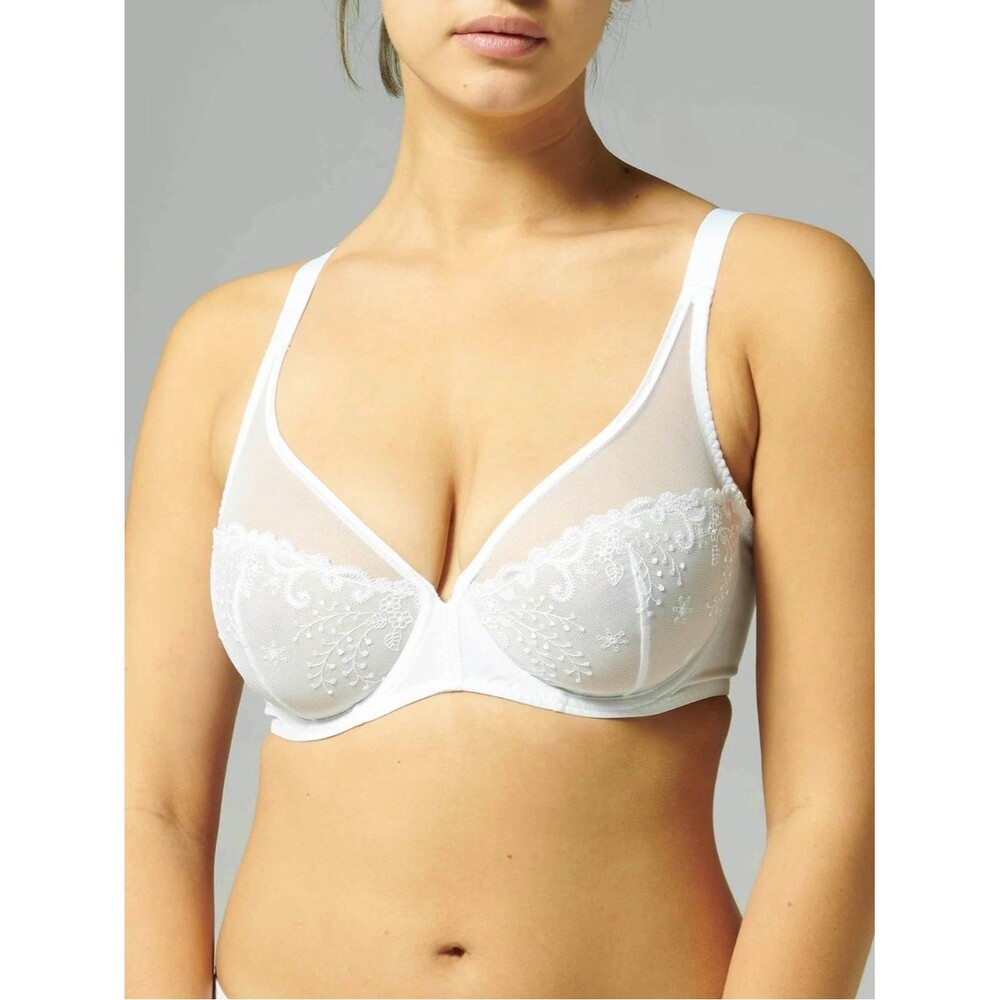 Simone Perele White Sheer Embroidered Underwire Bra 32” Band